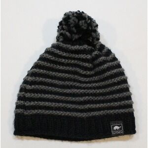 Turtle Fur Striped Knit Beanie Hat 100% Acrylic with Polyester lining Pom Pom